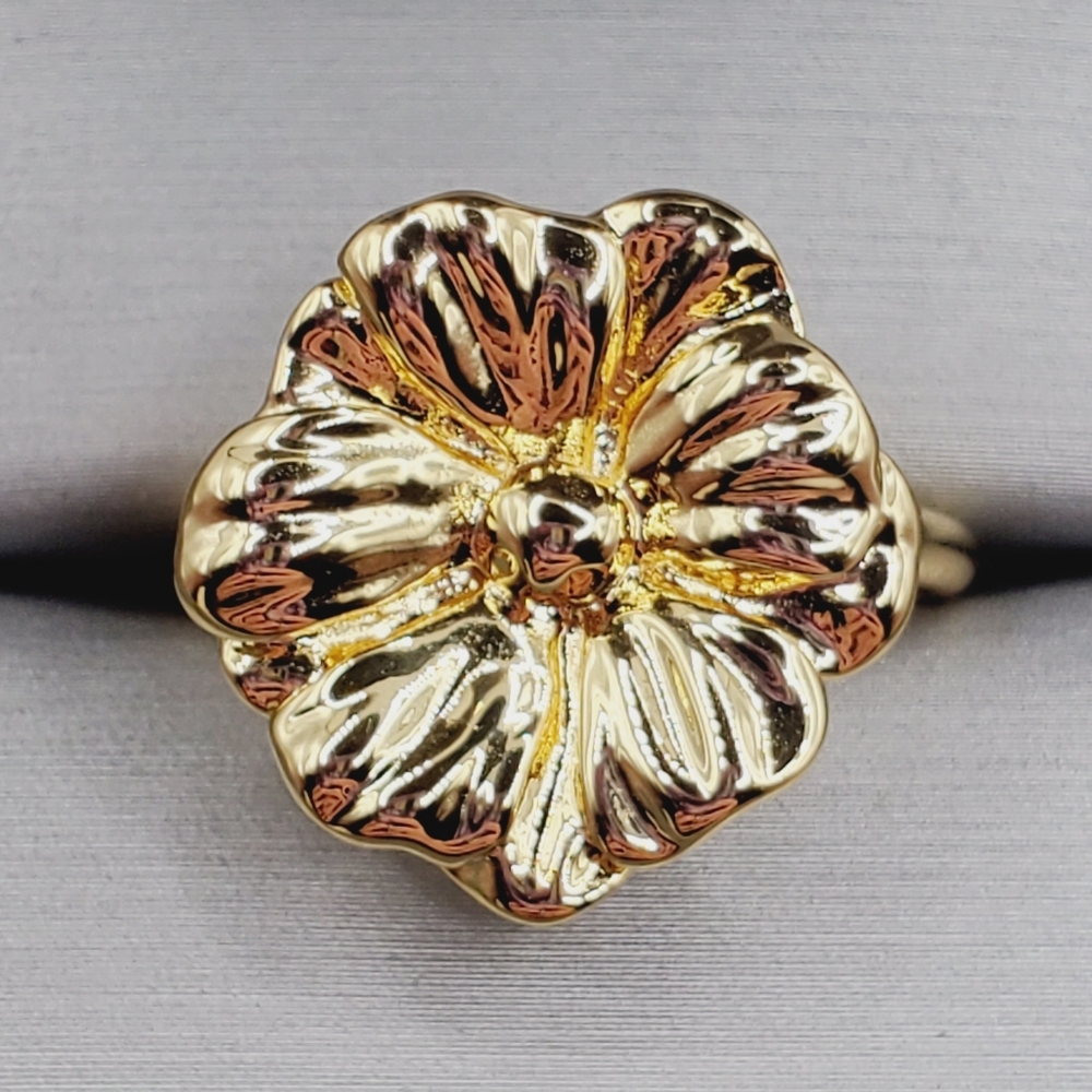 Yellow Gold Plated Floral Ring 3d Flower Ring Statement Ring